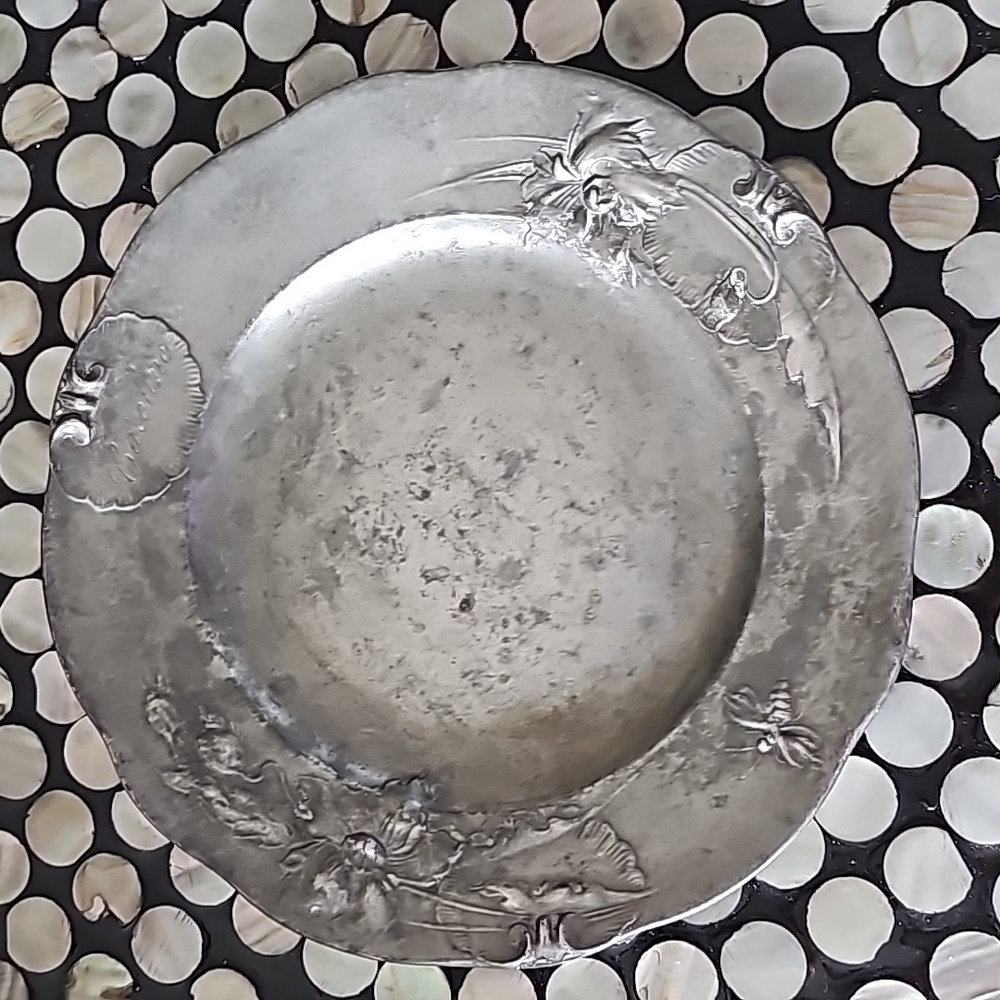 Antique Art Nouveau Pewter Plate / Dish